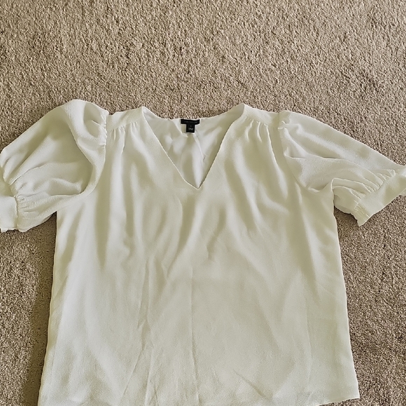 Ann Taylor Cream Puff Sleeve Wrap Blouse - Picture 4 of 8